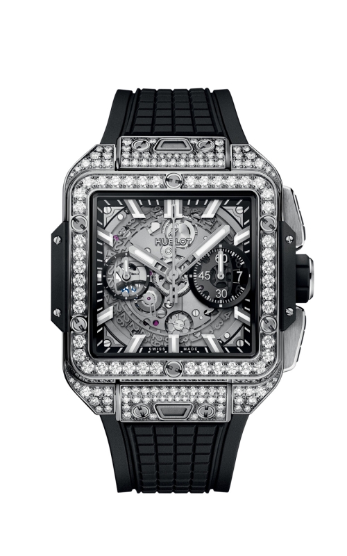 HUBLOT 821.NX.0170.RX.1604 SQUARE BANG UNICO TITANIUM PAVÉ 42 MM