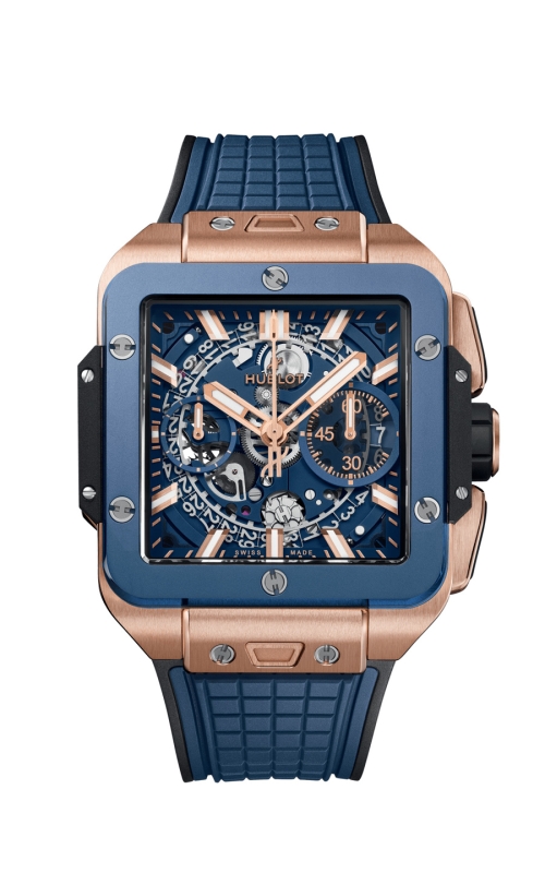 HUBLOT 821.OL.5180.RX SQUARE BANG UNICO KING GOLD BLUE CERAMIC 42 MM